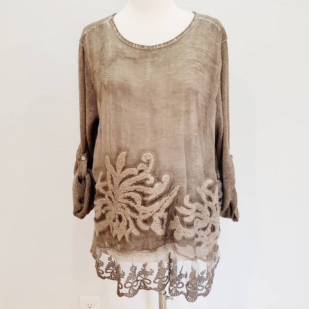 Belle France Silk Sweater Top Embellished Small